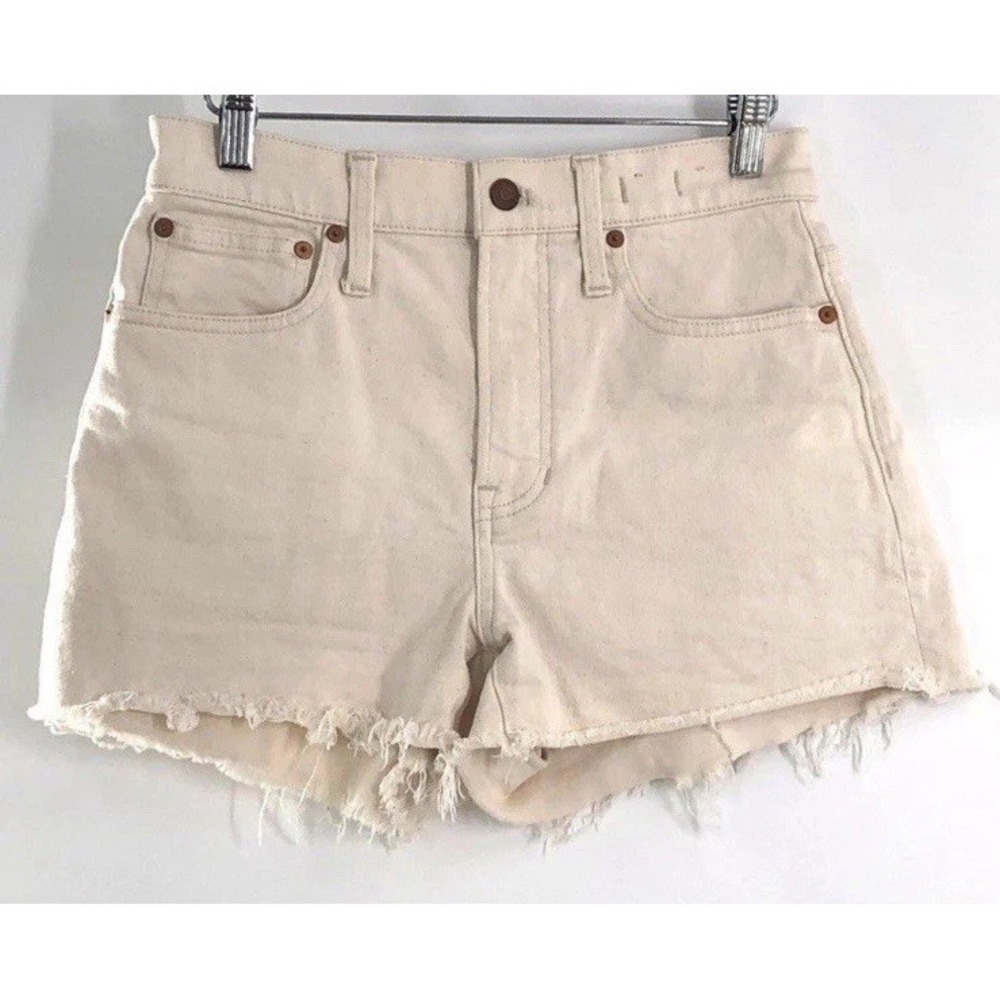 Madewell Distressed Relaxed Off‎ White Denim Jean Shorts Raw Hem Sz 26 Women